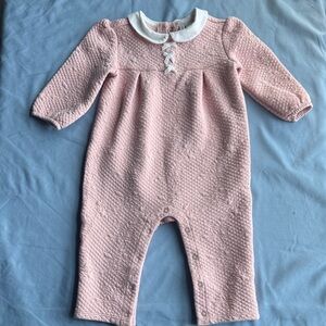 Janie and Jack Quilted Pink Footed One-Piece with White Collar